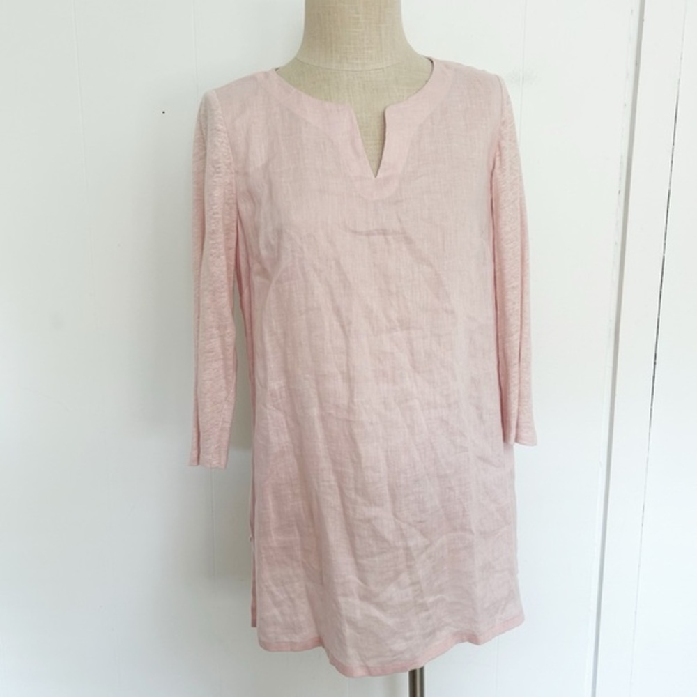 J. Jill Love Linen Pink Split Neck Tunic Mixed Media Small